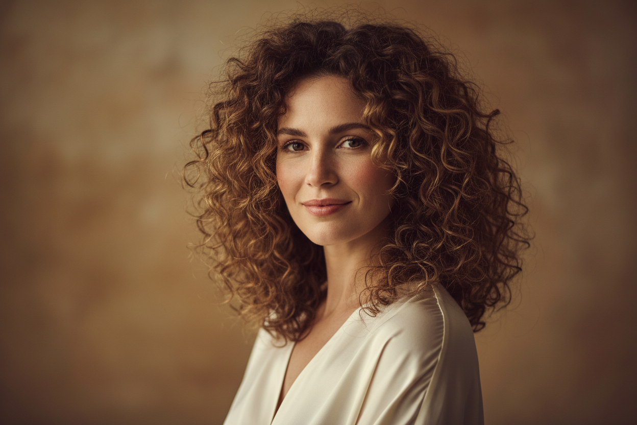 згенеруй фото красивої дівчини з кудрявим волоссям